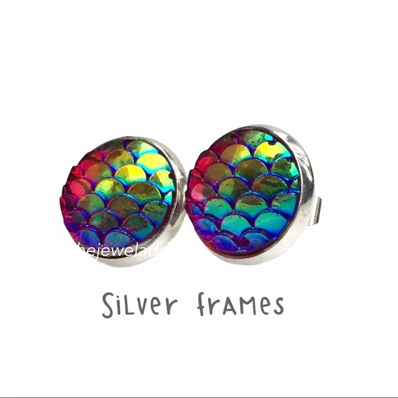 3 for 15🎀Ruby rainbow mermaid scale studs - Picture 7 of 7